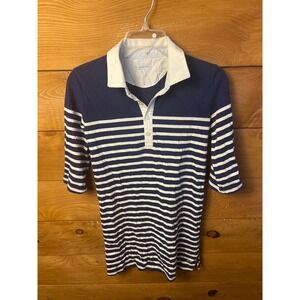 Vineyard Vines Girls Navy Stripe Polo Dress White Collar Lge 14 3/4 sleeve Dance